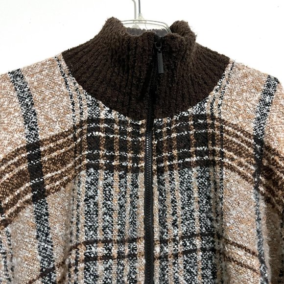 Marc New York Zip Up Turtleneck Plaid Tassel Hem Sweater Poncho One Size Fit All - Picture 7 of 16